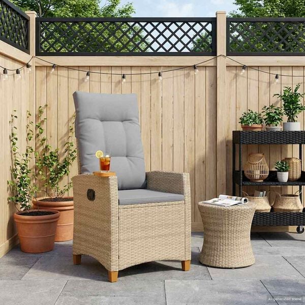 vidaXL Naslonjač z čajem z blazino 62 x 64 x 112 cm poli ratan