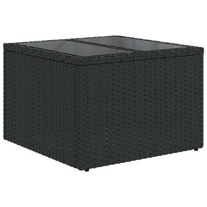 vidaXL Vrtna miza s stekleno plo&scaron;čo črna 55x55x37 cm poli ratan