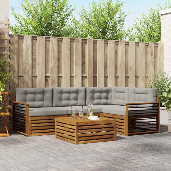 vidaXL Zunanja garnitura za sedenje 5 pcs Naravna in svetlo siva