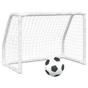 vidaXL Otro&scaron;ki nogometni gol 2 kosa z žogo bela 64x35x48 cm kovina