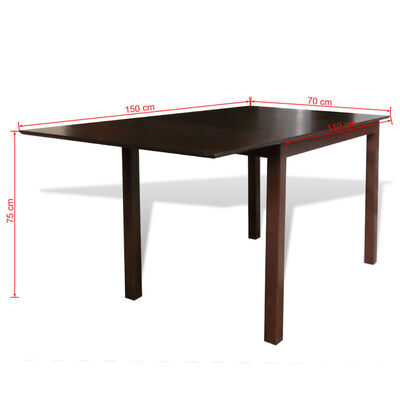 vidaXL Raztegljiva jedilna miza iz kavčukovca rjava 150 cm
