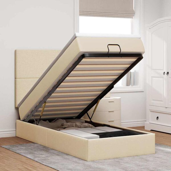 vidaXL Otomanski posteljni okvir z vzmetnico krem 90x190 cm blago