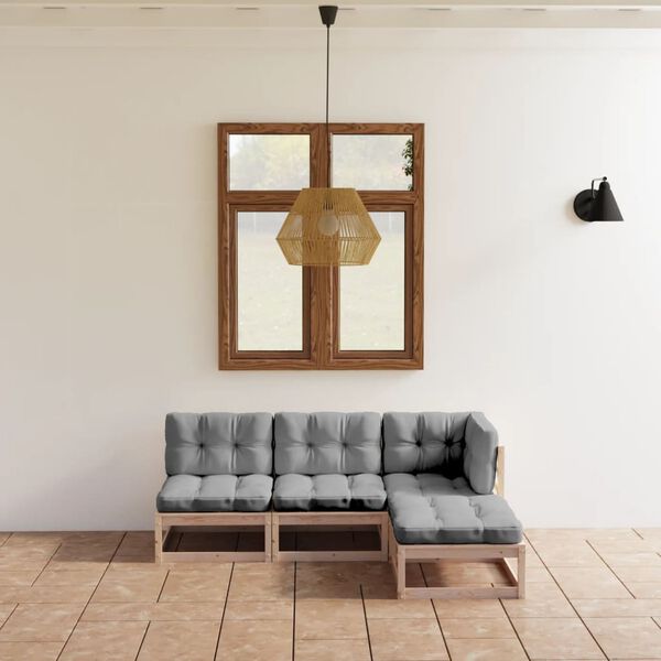 vidaXL Vrtna sedežna garnitura 4-delna z blazinami trdna borovina