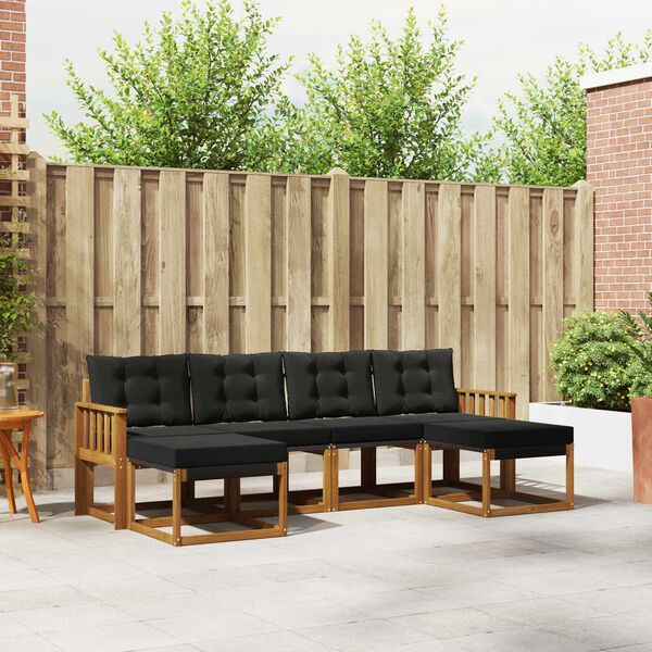 vidaXL Zunanja garnitura za sedenje z blazino 6 pcs Naravna in črna