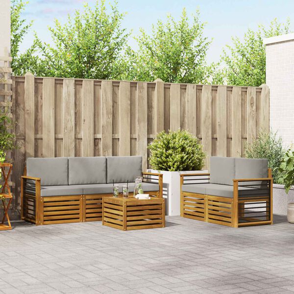 vidaXL Sedežne garniture z blazino 6 pcs Naravna in svetlo siva