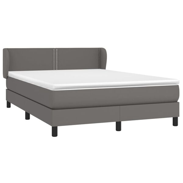 vidaXL Box spring postelja z vzmetnico siva 140x190 cm umetno usnje