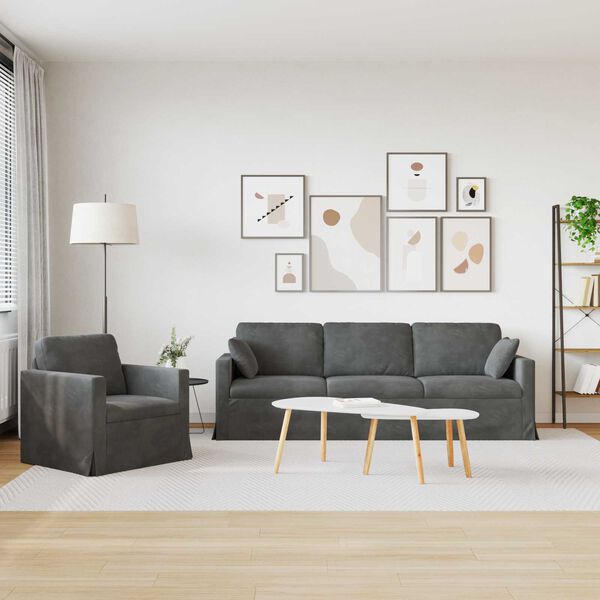 vidaXL Kavčna garnitura 2 pcs Temno siva 228 x 78 x 80 cm Žamet