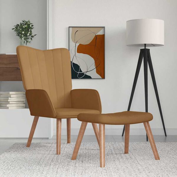 vidaXL Stol za spro&scaron;čanje s stolčkom rjav žamet