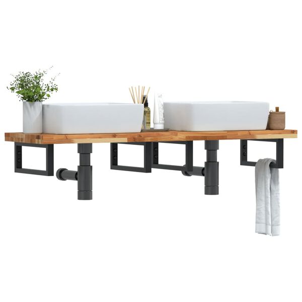 vidaXL Stenska polica za umivalnik jeklo in trden akacijev les