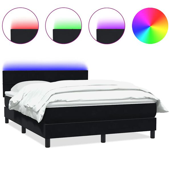 vidaXL Box spring posteljni z vzmetnico LED črn 140x210 cm žamet