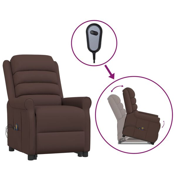 vidaXL Masažni stol s funkcijo vstajanja rjavo umetno usnje