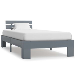 vidaXL Posteljni okvir siv iz trdne borovine 90x200 cm