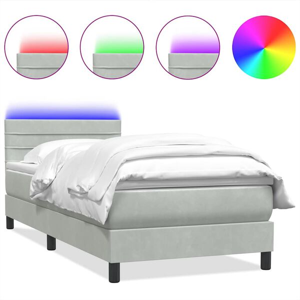 vidaXL Box spring postelja z vzmetnico LED svetlo siva 100x220 cm žamet