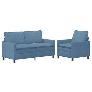 vidaXL Kavčna garnitura 2 pcs Modra Blago