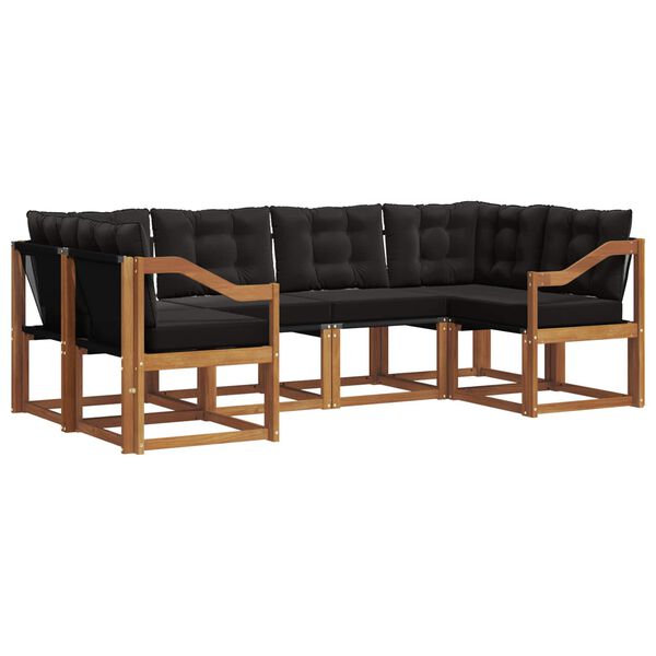 vidaXL Zunanja garnitura za sedenje z blazino 6 pcs Naravna in črna