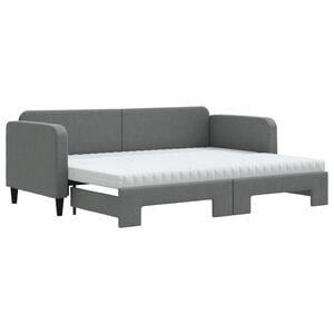 vidaXL Izvlečna dnevna postelja z vzmetnico tem. siva 80x200 cm blago