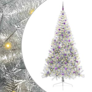 vidaXL Umjetna preddekorirana božićna jelka srebrna 240 cm PET