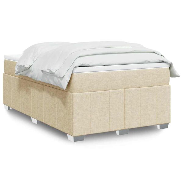 vidaXL Box spring postelja z vzmetnico krem 120x200 cm blago
