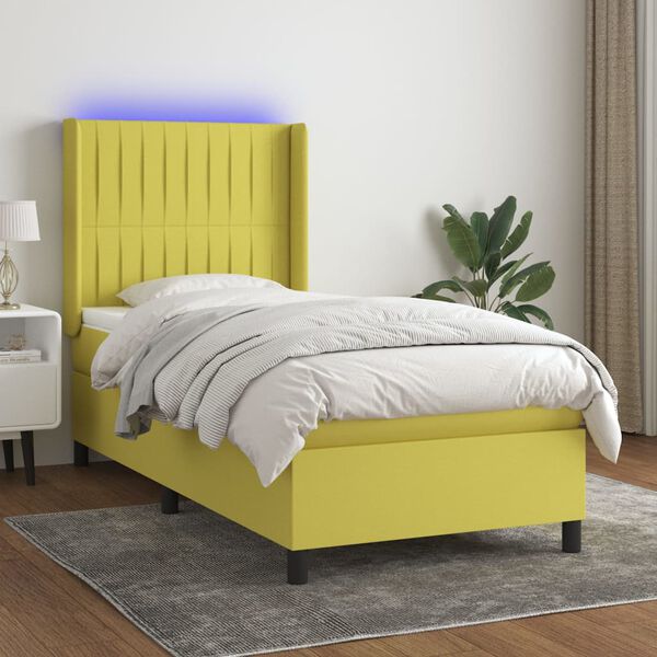 vidaXL Box spring postelja z vzmetnico LED zelena 80x200 cm blago