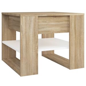 vidaXL Klubska mizica bela in sonoma hrast 55,5x55x45 cm konstr. les