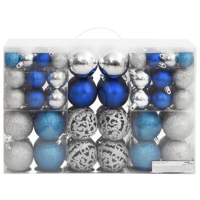 vidaXL Božične bunkice 100 kosov modre in srebrne 3 / 4 / 6 cm
