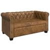 vidaXL Chesterfield kavč dvosed umetno usnje rjave barve