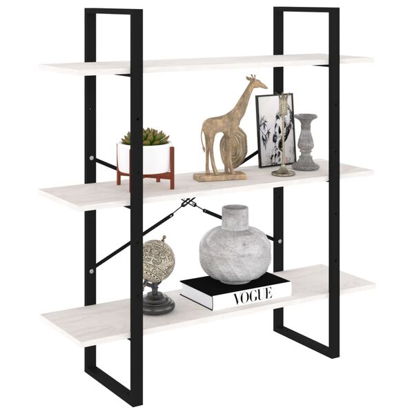 vidaXL Knjižna omara 3-nadstropna bela 100x30x105 cm trdna borovina