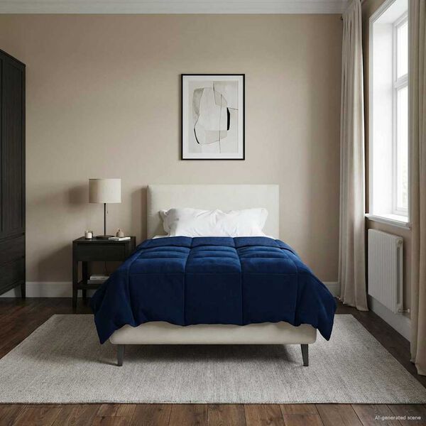 vidaXL Polna celoletna prevleka Temno modra 135 x 220 cm Mikrovlakna