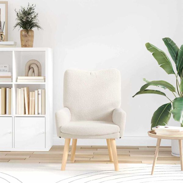 vidaXL fotelj krema 63 x 67 x 94 cm Volnena tkanina in vezan les