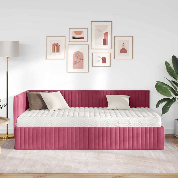 vidaXL Kotni okvir postelje z matrico z vzglavjem 2 pcs Zelena Žamet