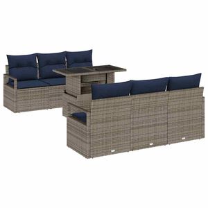 vidaXL Vrtna sedežna garnitura s shranjevanjem 7 pcs Siva poli ratan