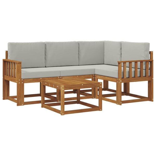 vidaXL Zunanja garnitura za sedenje 5 pcs Naravna in svetlo siva