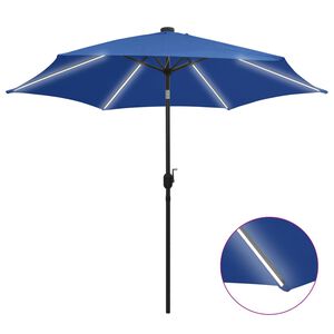 vidaXL Senčnik z LED lučkami in aluminijastim drogom 300cm sinje moder