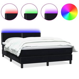 vidaXL Box spring postelja z vzmetnico LED črna 160x210 cm žamet