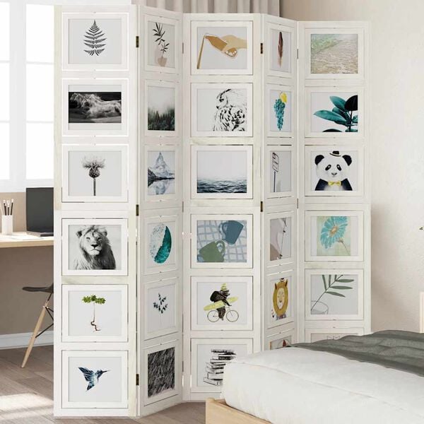 vidaXL Paravan 5-delni bel trden les pavlovnije