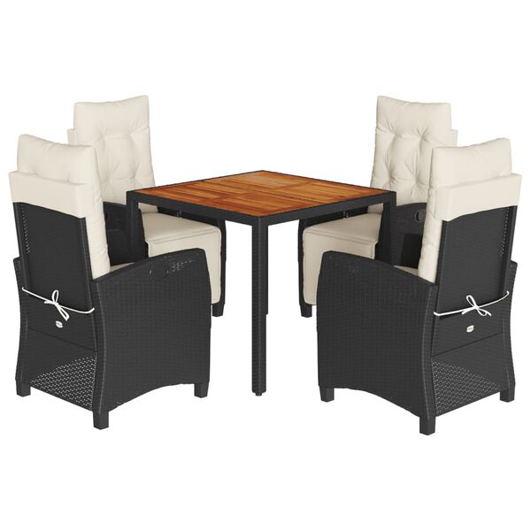 vidaXL Vrtna jedilna garnitura 5-delna z blazinami črn poli ratan