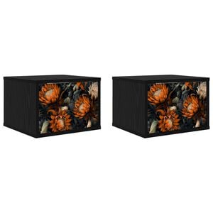 vidaXL Stenska nočna omarica LOCHEM 2 kos Črni hrast 36 x 33 x 25 cm