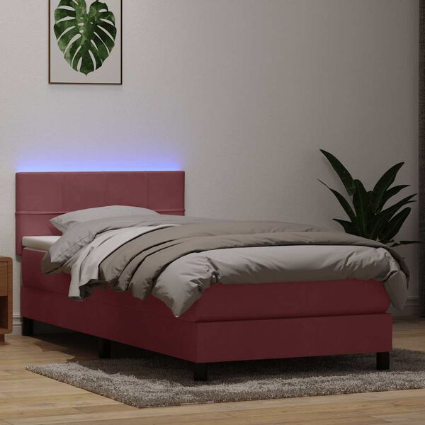 vidaXL Box spring postelja z vzmetnico LED Pink 100x220 cm Velvet