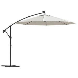 vidaXL Viseč senčnik z LED lučkami 300 cm kovinski drog pe&scaron;čene barve
