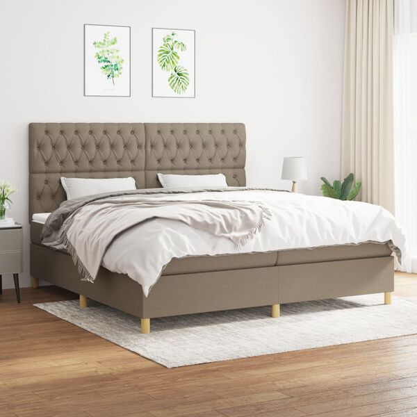 vidaXL Box spring postelja z vzmetnico taupe 200x200 cm blago