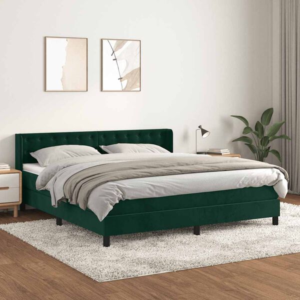vidaXL Box spring postelja z vzmetnico temno zelena 160x200 cm žamet