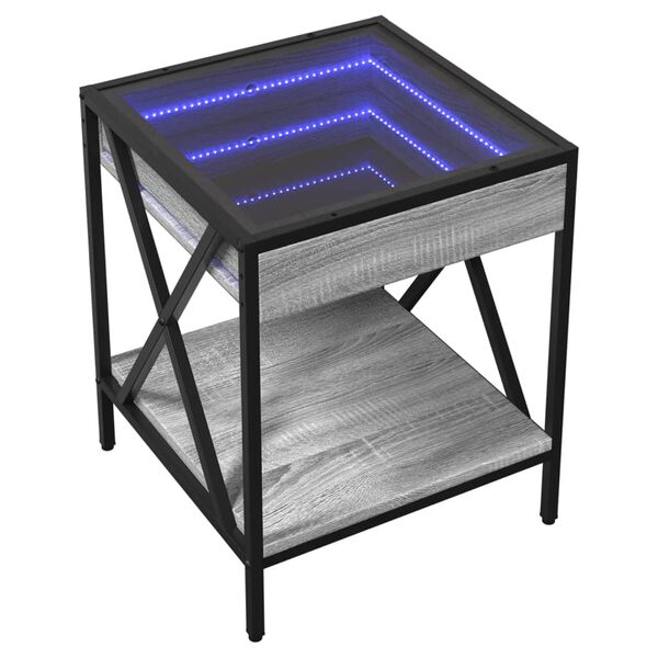 vidaXL Klubska mizica z neskončnimi LED siva sonoma 40x40x49 cm