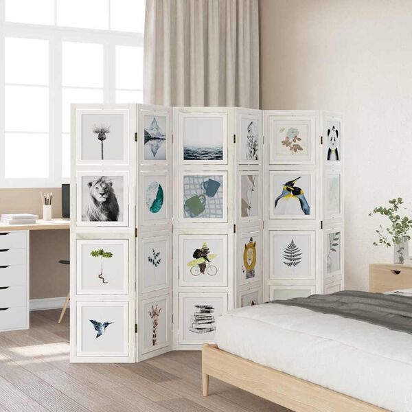 vidaXL Paravan 6-delni bel trden les pavlovnije