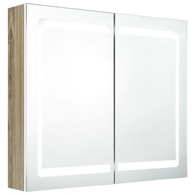 vidaXL LED kopalniška omarica z ogledalom bela in hrast 80x12x68 cm