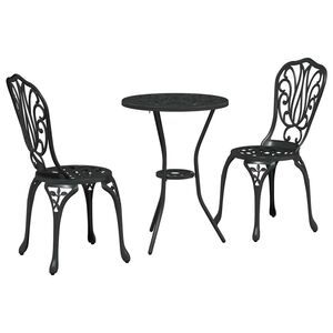 vidaXL Vrtnik Bistro Set 3 kos Črna Aluminij