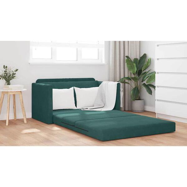 vidaXL Sofa postelja 110cm Temno zelena Žamet