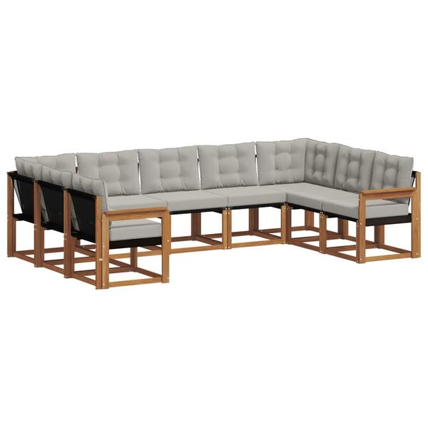 vidaXL Zunanja garnitura za sedenje 9 pcs Naravna in svetlo siva