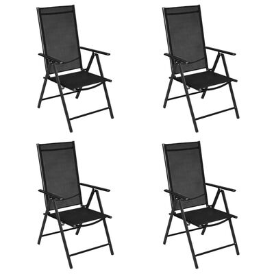 vidaXL Zložljivi vrtni stoli 4 kosi aluminij in tekstil črne barve
