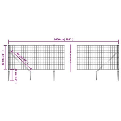 vidaXL Mrežna ograja s konicami za postavitev zelena 0,8x10 m