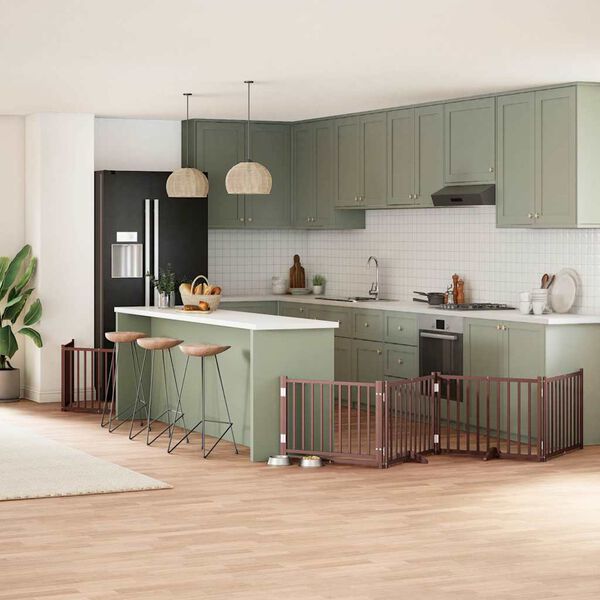 vidaXL Ograda za pse z vrati zložljiva 10 panelov rjava 800 cm les